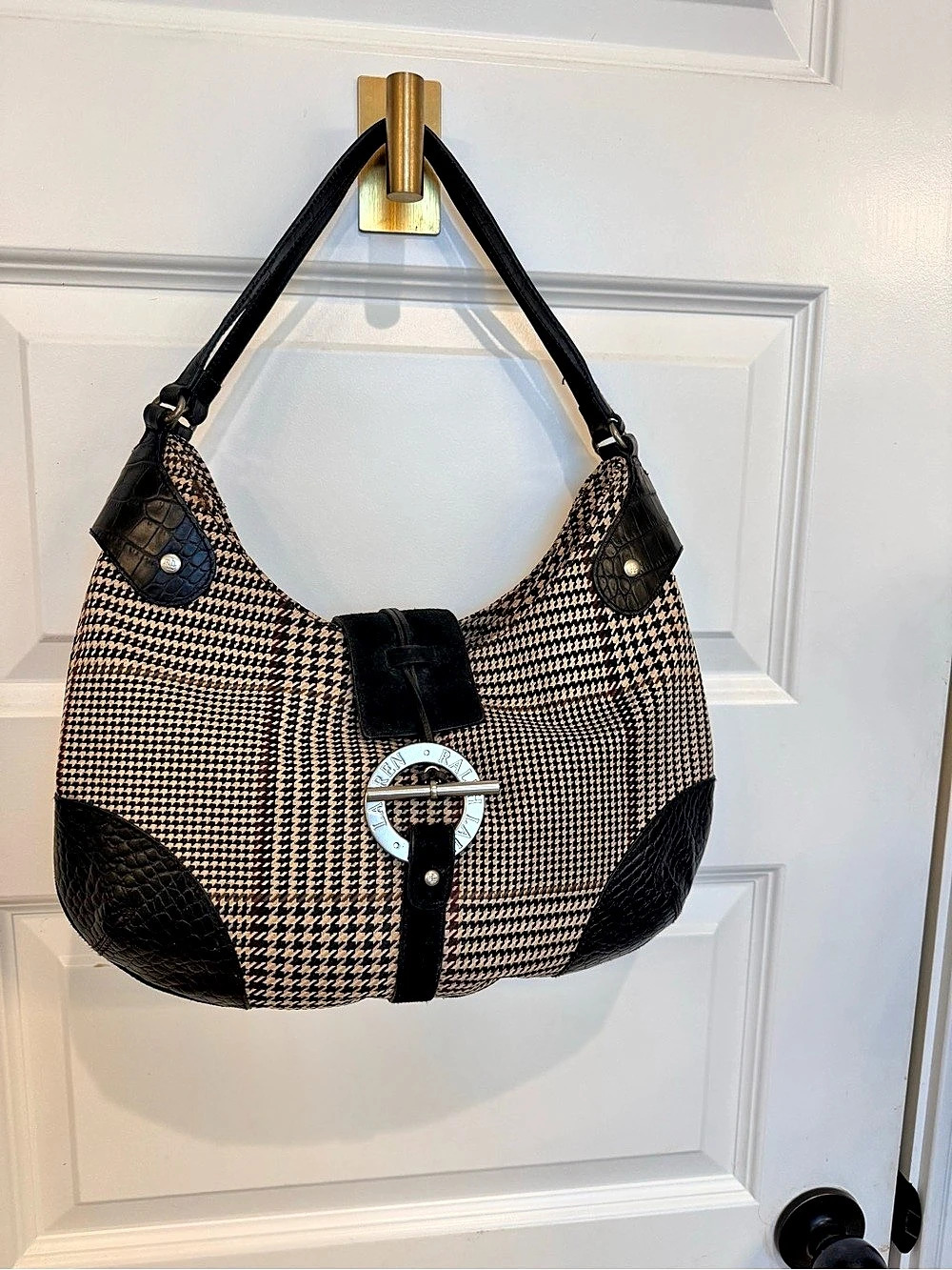 Lauren Ralph Lauren vintage Y2K  Houndstooth Shoulder Bag in Brown & Black
